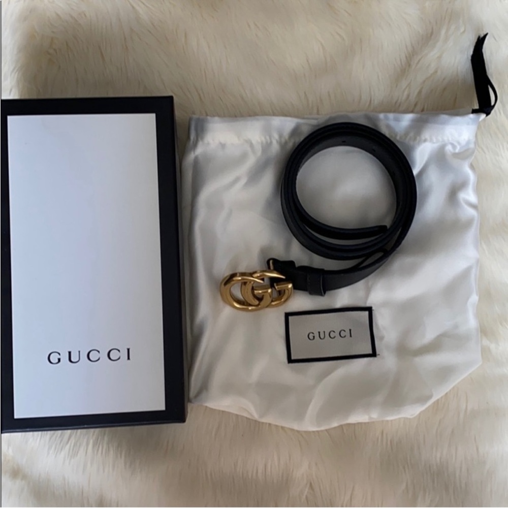 Gucci Black and Gold Leather Belt